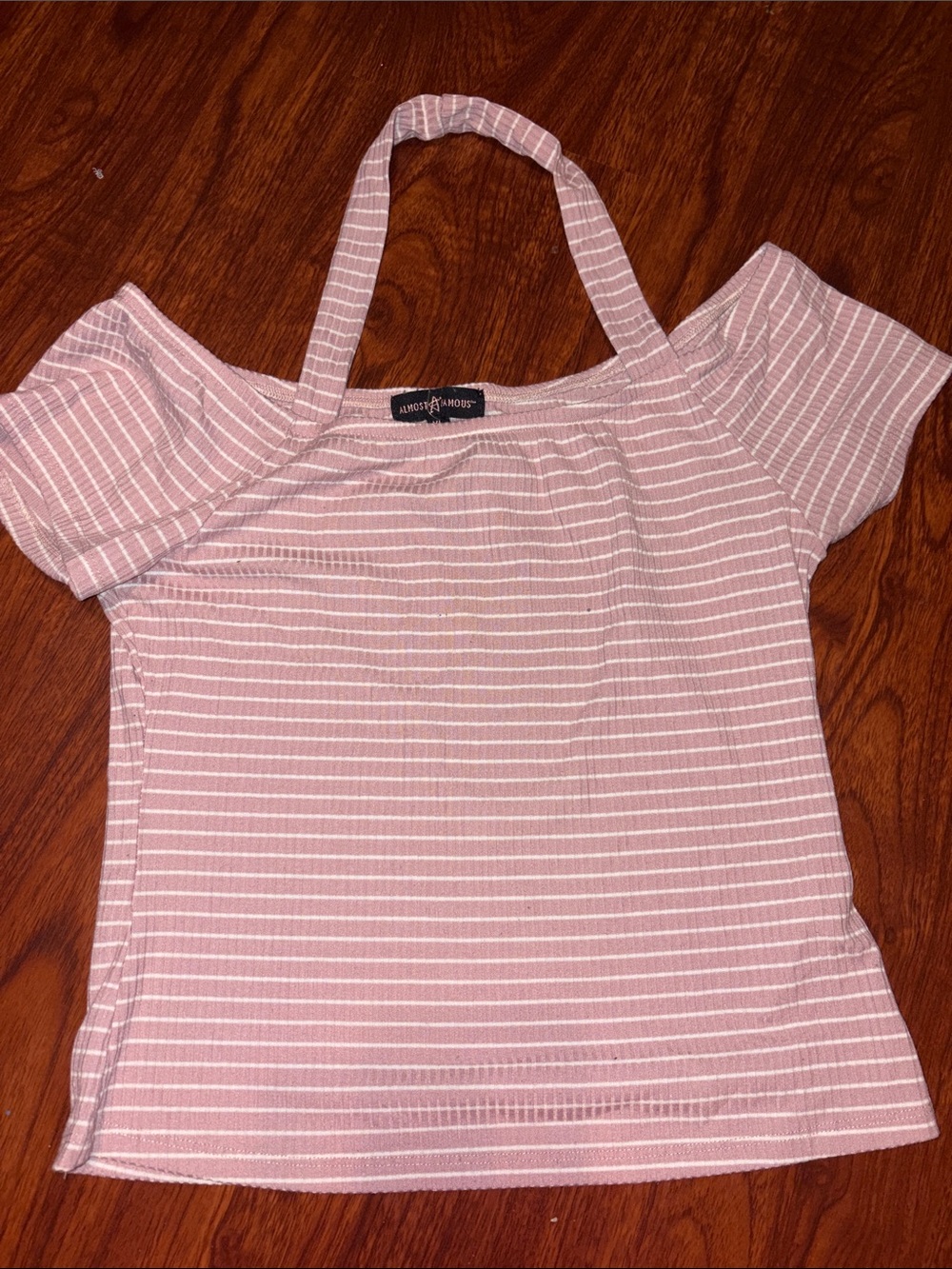 a new day Pink Striped Off-Shoulder Halter Crop Top